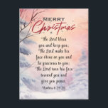 Christmas Lord Bless You Bible Verse Winter Scene Holiday Postcard<br><div class="desc">Christmas postcard with inspirational quote scripture depicts a beautiful watercolor winer scene with simple snow covered pine trees and a pink sunset sky. It features Bible Verses Numbers 6:24-26, "The LORD bless you and keep you; The LORD make his face shine on you and be gracious to you; The Lord...</div>