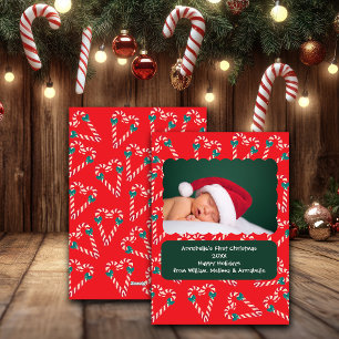 Christmas Love Candy Canes Baby Photo Holiday Card