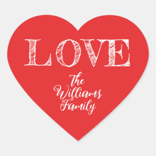 Christmas Love Custom Name Bright Red Heart Sticke Heart Sticker