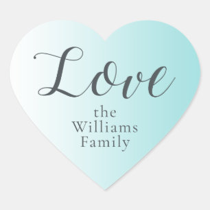 Christmas Love Custom Name Shiny Blue Ombre Heart Sticker