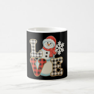 Christmas Love Cute Snowman Buffalo Plaid Winter Coffee Mug