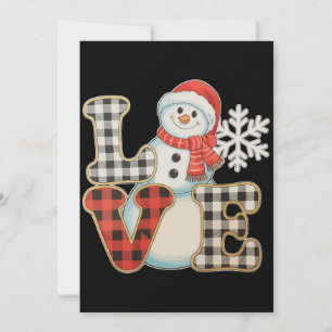 Christmas Love Cute Snowman Buffalo Plaid Winter Holiday Card