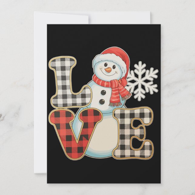 Christmas Love Cute Snowman Buffalo Plaid Winter Holiday Card (Front)