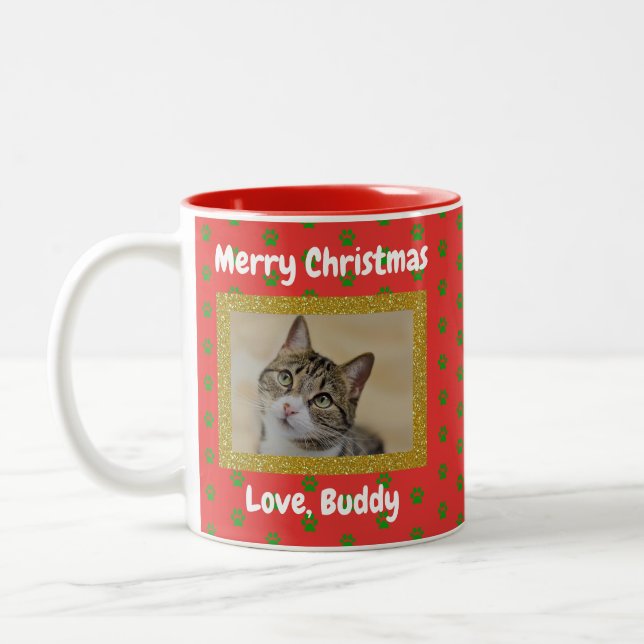 Christmas Love Dog Cat Dad Mum Pet Photo Two-Tone Coffee Mug (Left)