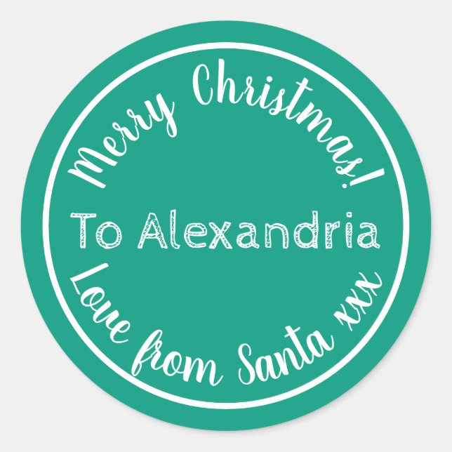 Christmas Love From Santa Bright Green Classic Round Sticker (Front)