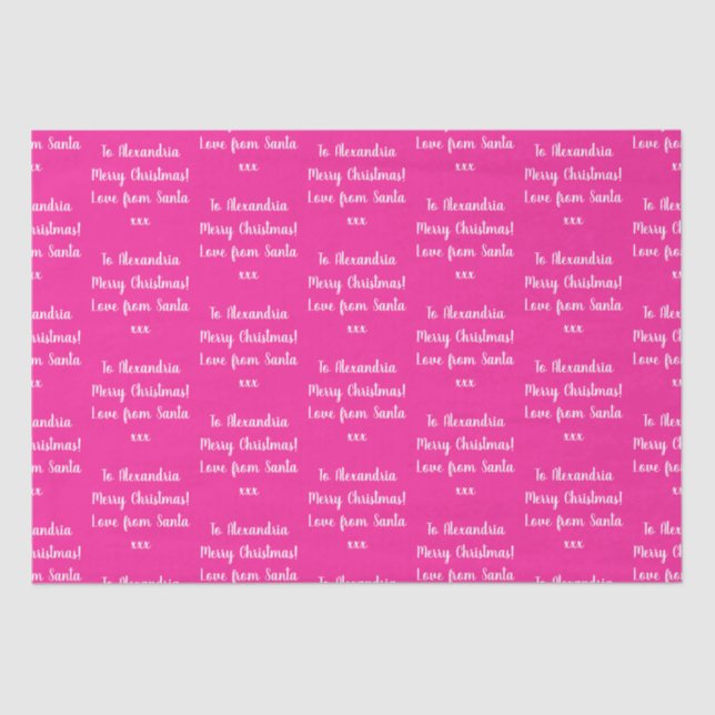 Christmas Love From Santa Personalised Hot Pink Tissue Paper (Front)