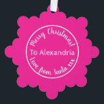 Christmas Love From Santa Personalised Hot Pink Tree Decoration Card<br><div class="desc">This is a personalised love from Santa, Christmas design. It has a cute typography design in trending hot pink with white stylish script typography. It has the message “To Alexandria Merry Christmas! Love from Santa xxx”. To personalise, simply add your loved one's name by using the personalise this text box....</div>