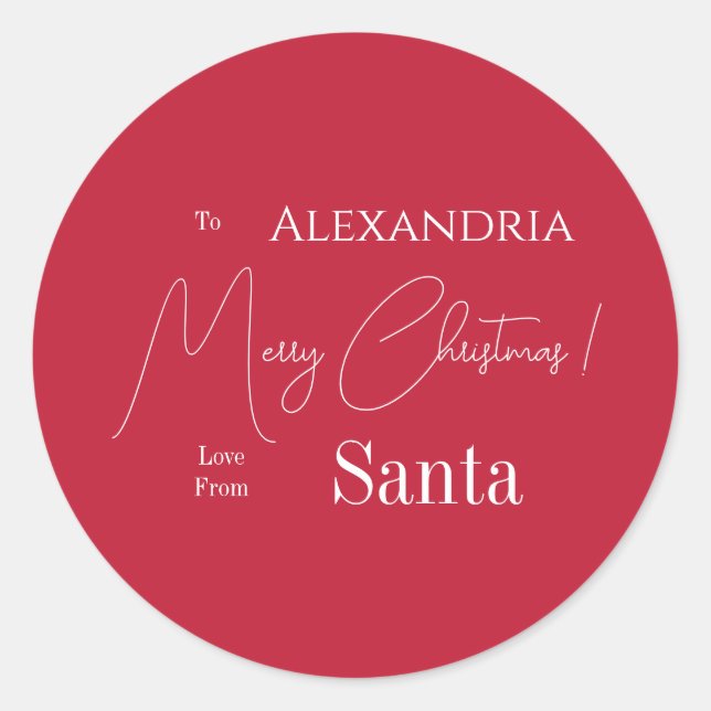 Christmas Love From Santa Red Personalised Classic Round Sticker (Front)