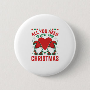 Christmas Love Heart Santa Gnome Design 6 Cm Round Badge