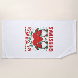 Christmas Love Heart Santa Gnome Design Beach Towel