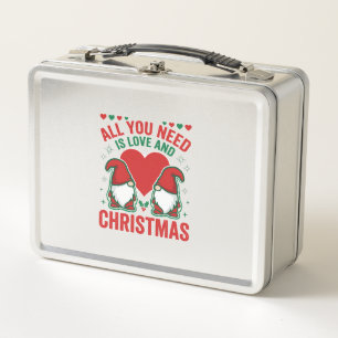 Christmas Love Heart Santa Gnome Design Metal Lunch Box