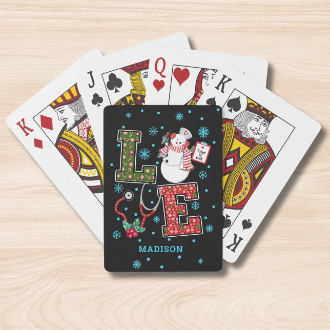 Christmas Love Nurse Cute Medical Snowman Name Playing Cards (Creator Uploaded)