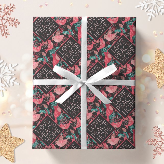 Christmas Love Peace Hope Winter Birds  Wrapping Paper (Creator Uploaded)