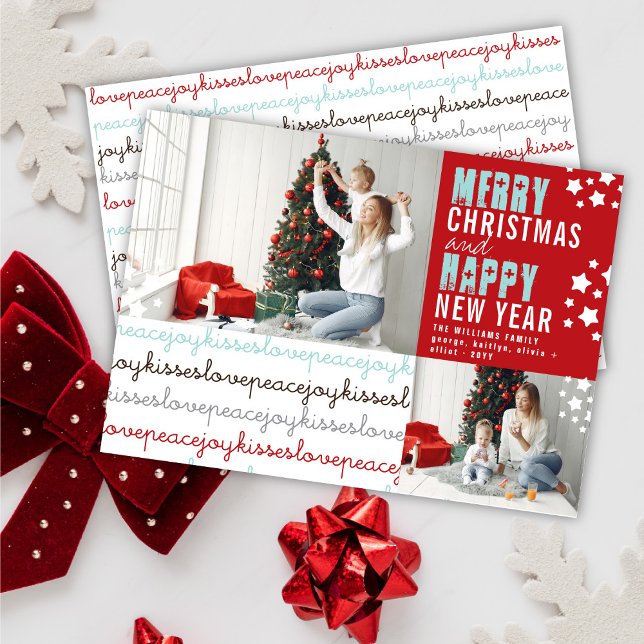 Christmas Love Peace Joy Kisses Holiday Photo Card (Creator Uploaded)