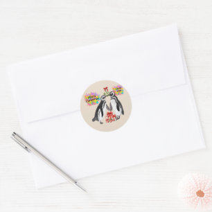 Christmas Love Penguin Classic Round Sticker