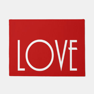 Christmas Love Red Background Holiday Doormat