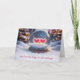 Christmas Love Romance Two Hearts Snow Glove in a Card