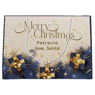 Christmas Love Santa Custom Name blue Large Gift Bag