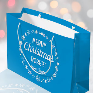 Christmas Love Santa Custom Name Blue Large Gift Bag