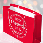 Christmas Love Santa Custom Name Red Large Gift Bag<br><div class="desc">Create your own 'Love,  Santa' gift bag with this fun and festive design. A stylish template,  personalised with the recipient's name and featuring an illustrated border with snowflakes,  holly,  Christmas stockings and stars. An unique way of presenting a gift to someone special! Colours: red and white.</div>