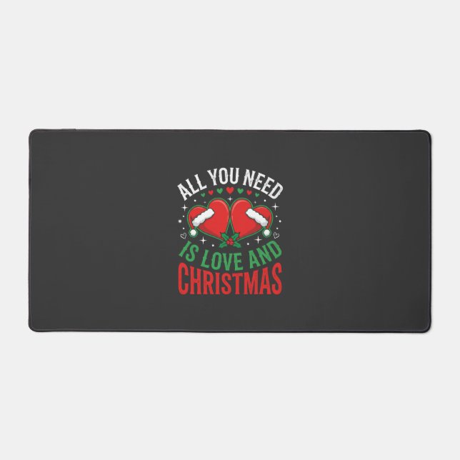 Christmas Love Santa Hat Typography Desk Mat (Front)