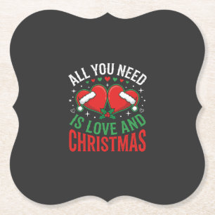 Christmas Love Santa Hat Typography Paper Coaster