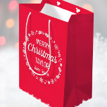 Christmas Love Santa Personalised Name Red Medium Gift Bag<br><div class="desc">Create your own 'Love,  Santa' gift bag with this fun and festive design! A stylish template,  personalised with the recipient's name and featuring an illustrated border with snowflakes,  holly,  Christmas stockings and stars. An unique way of presenting a gift to someone special! Colours: red and white.</div>