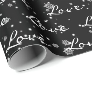 Christmas LOVE Text In Snowflakes  Wrapping Paper