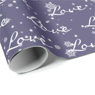 Christmas LOVE Text In Snowflakes Wrapping Paper