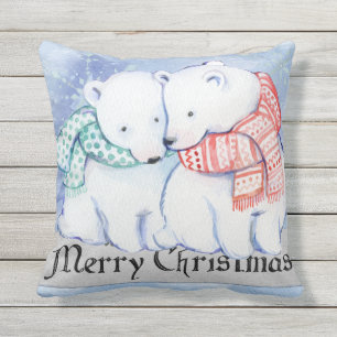 CHRISTMAS LOVELY CUSHION. REVERSIBLE PENGUIN BEAR OUTDOOR CUSHION