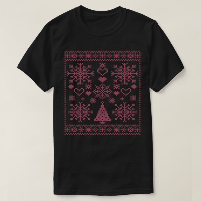 Christmas Lover Cross Pattern Sampler Artistic Des T-Shirt (Design Front)