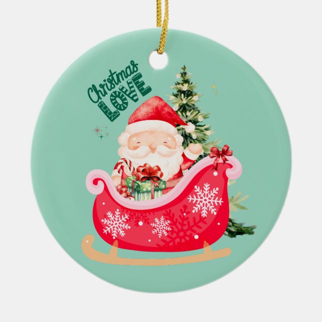 Christmas Lover | Santa Sleigh Holiday Magic Ceramic Ornament (Front)