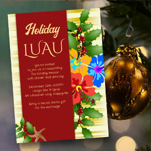 Christmas Luau Hibiscus Holly Party Invitation