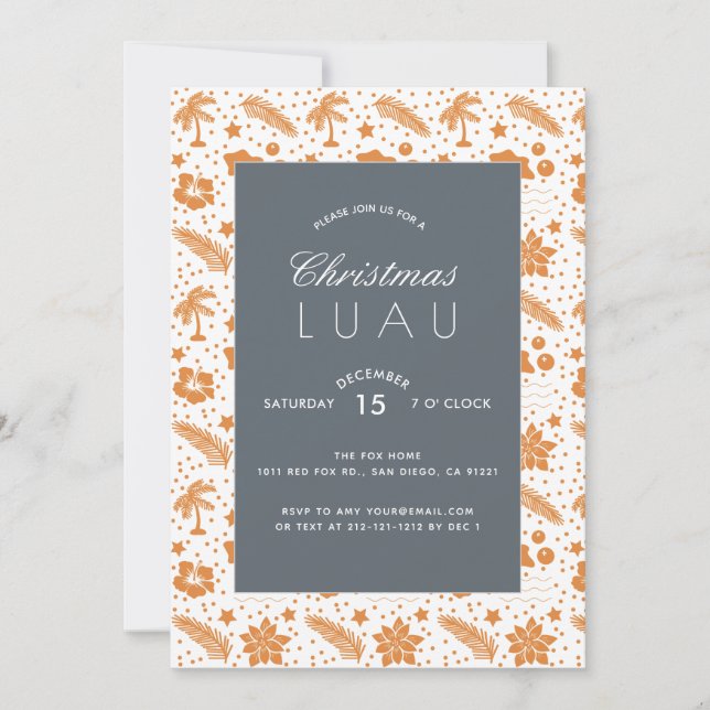 Christmas Luau Party Orange x  Navy Invitation (Front)