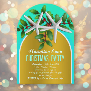 Christmas Luau Starfish Gold Arch Design Invitation
