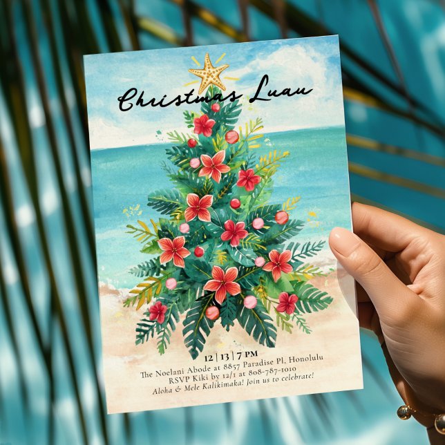 Christmas Luau - Tropical Beach Palm Tree Holiday Invitation (Creator Uploaded)