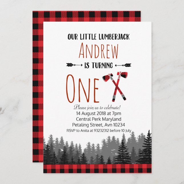 Christmas Lumberjack Birthday Woodland Invitation (Front/Back)