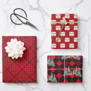 Christmas Lumberjack Black red Plaid with Deer Wrapping Paper Sheet