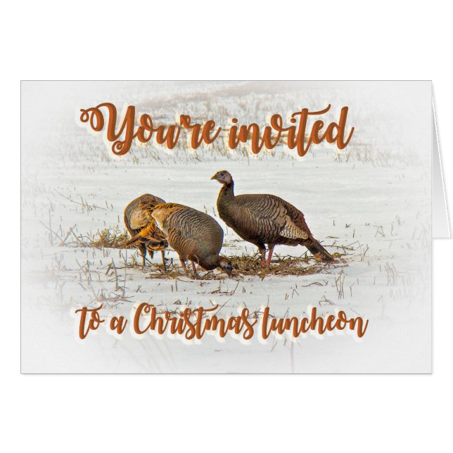 Christmas Lunch Invitation - Wild Turkeys in Snow (Front Horizontal)