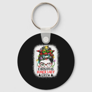 Christmas Lunch Lady Crew Messy Bun Women Christma Key Ring