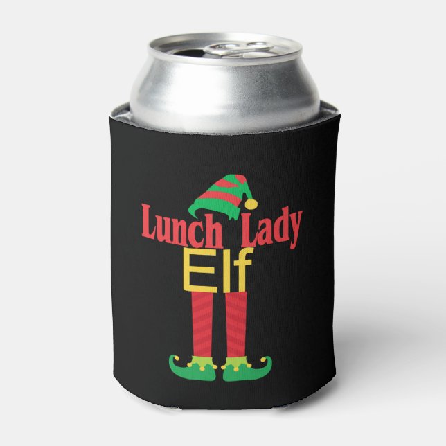 Christmas Lunch Lady Elf With Hat & Feet Holiday G Can Cooler (Can Front)