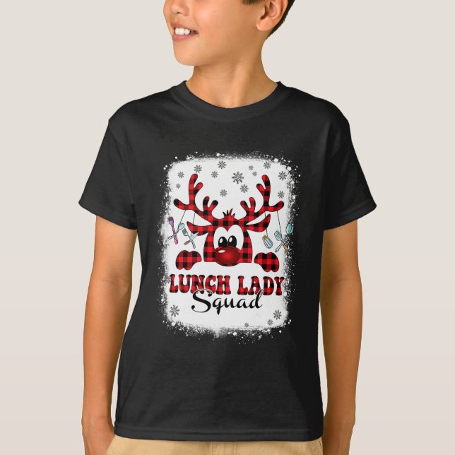 Christmas Lunch Lady Squad Reinder Buffalo Plaid X T-Shirt (Front)