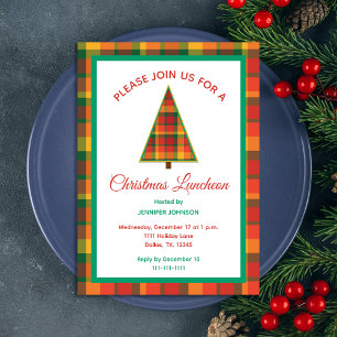 Christmas Luncheon Colourful Plaid Christmas Tree Invitation