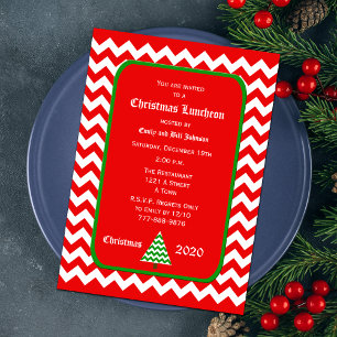 Christmas Luncheon Invitation Red Chevron