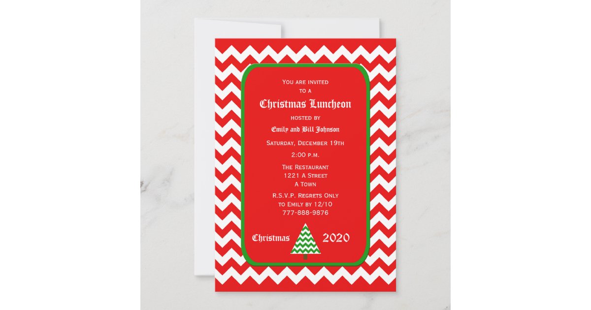 Christmas Luncheon Invitation Red Chevron | Zazzle