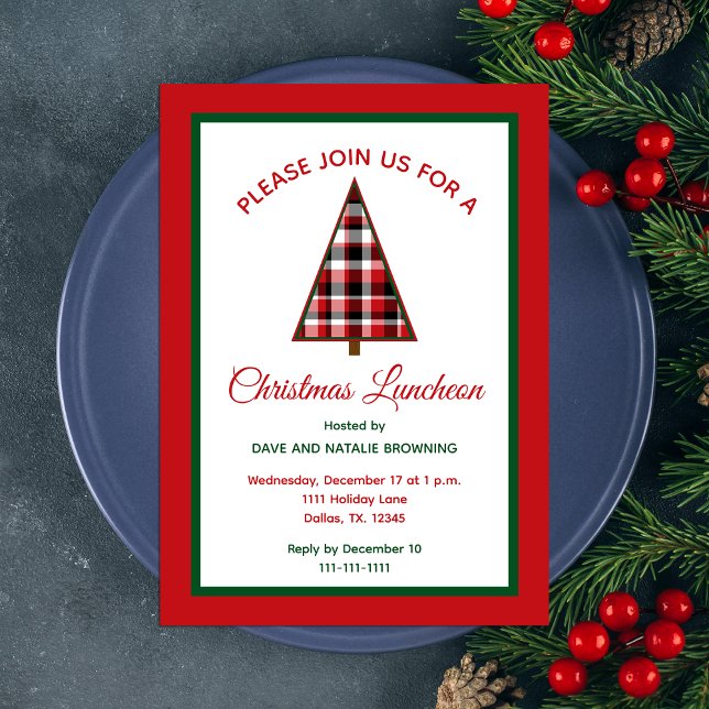 Christmas Luncheon Red Plaid Christmas Tree Invitation (Creator Uploaded)