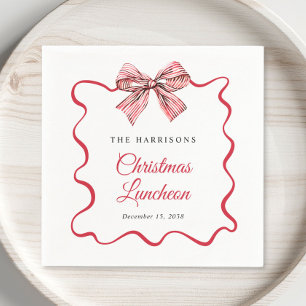 Christmas Luncheon Red Striped Coquette Bow Napkin
