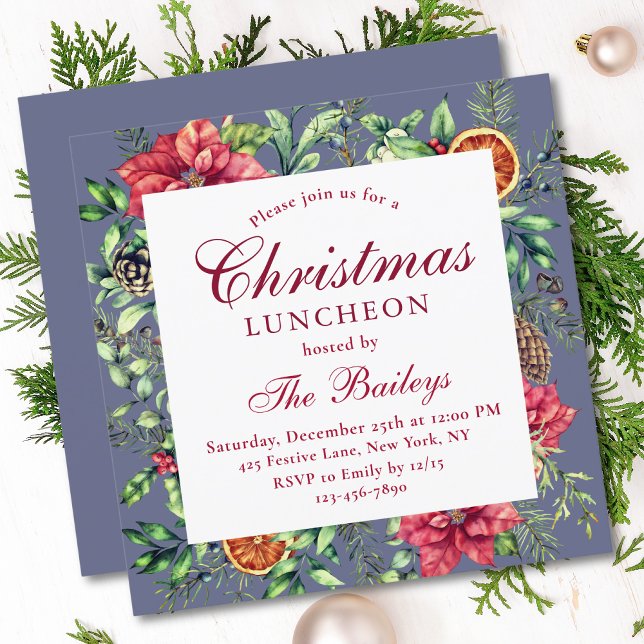 Christmas Luncheon Watercolor Holiday Floral Invitation (Creator Uploaded)