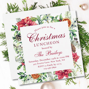 Christmas Luncheon Watercolor Holiday Floral Invitation