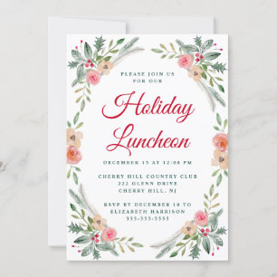 Christmas Luncheon Winter Floral Watercolor Invitation